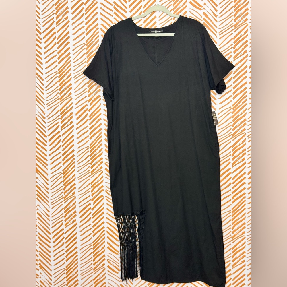 Ashley Stewart Black V-Neck Midi Dress
